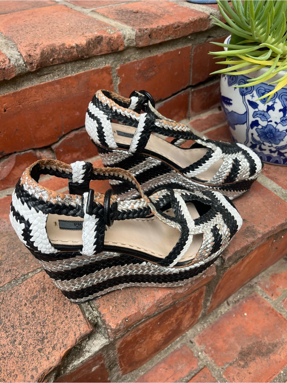 2 pairs, Prada silver black wedges and Manolo Blahnik pony hair tie pumps - Picture 7 of 11